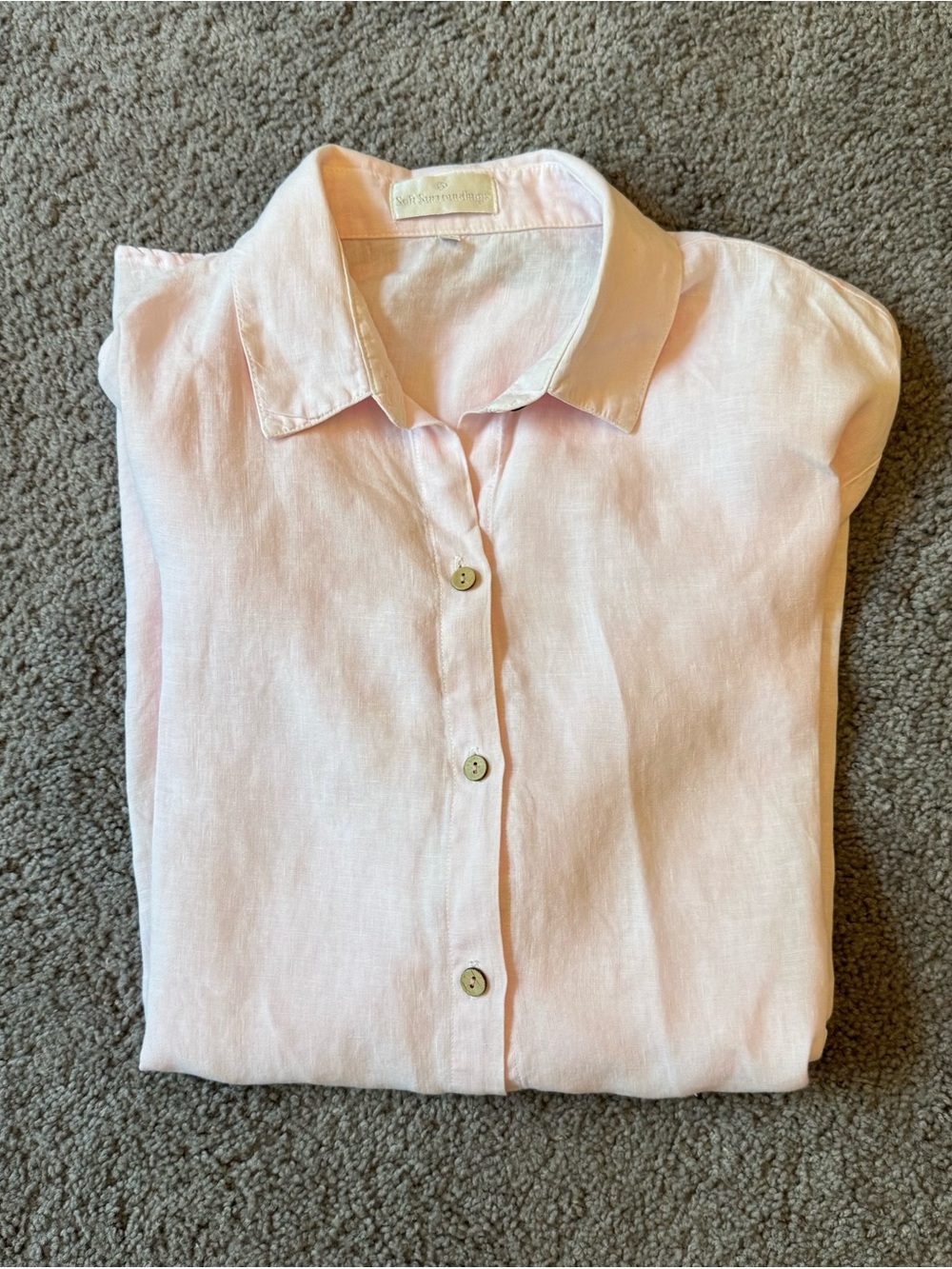 Soft Surroundings Pale Pink Linen Button-Down Shirt- Size L